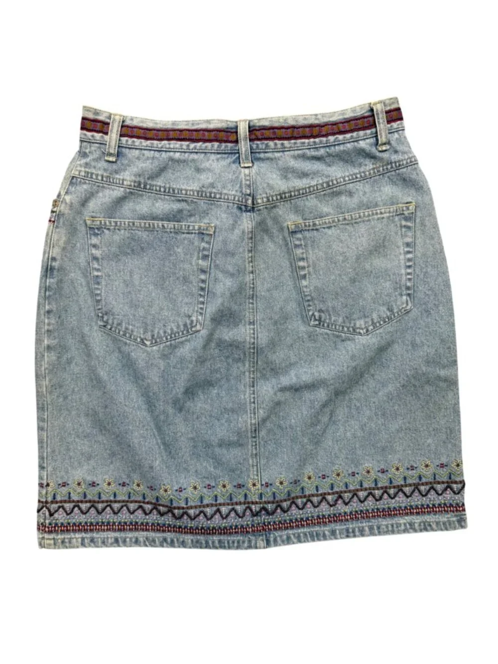 VTG Y2K 90s‎ Embroidered Beaded Denim Mini Skirt Western Boho Festival Size 6